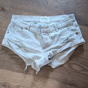 One Teaspoon Light Blue Distressed Jean Shorts